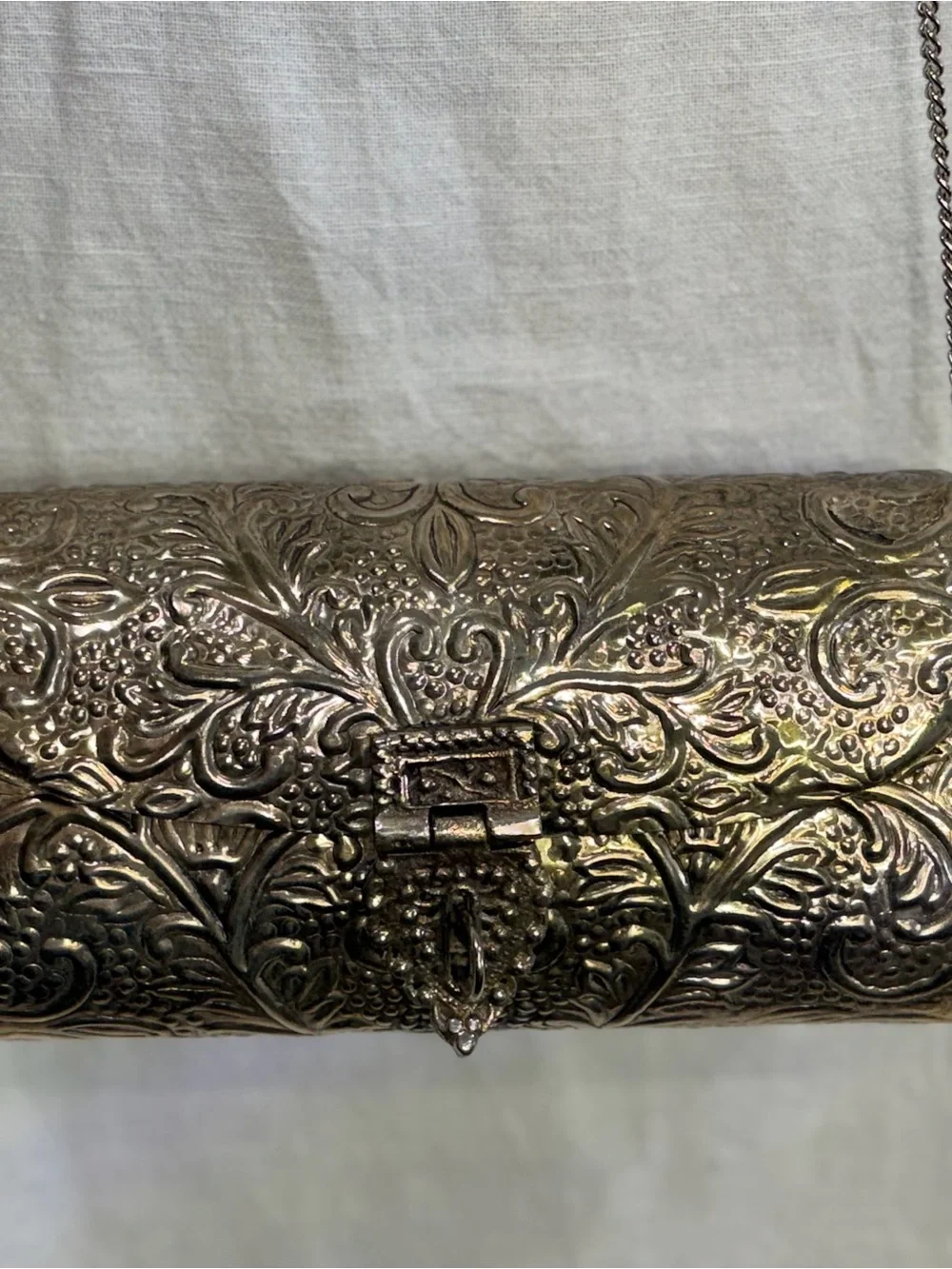 Vintage Ornate Silver Metal Clutch Purse